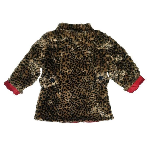 Girls Winter Coat Plush Faux Fur Leopard Print Button Down Cozy Coat 24M - Picture 4 of 7